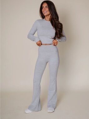 High-Rise Flare Lounge Pants - Light Gray